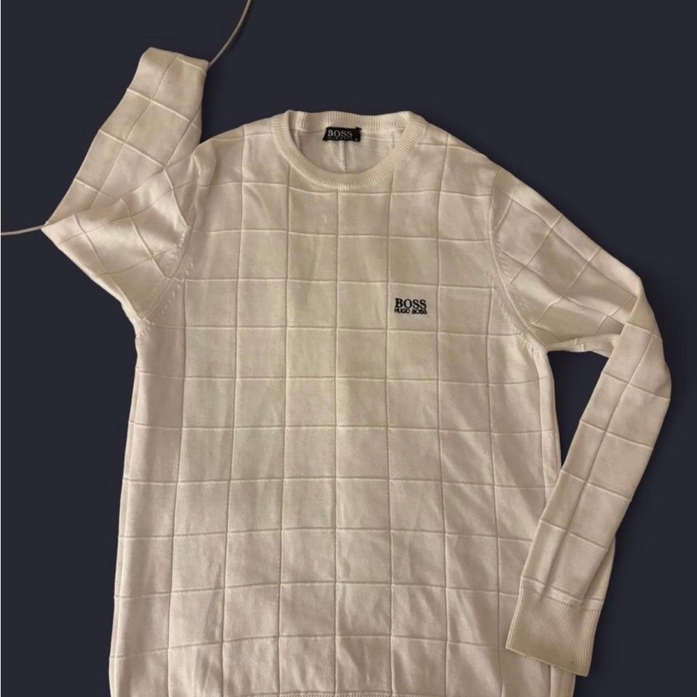 Boss Cream Grid Pattern Sweater
